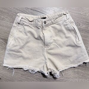 Women's Casual Cream Frayed Jean Shorts
